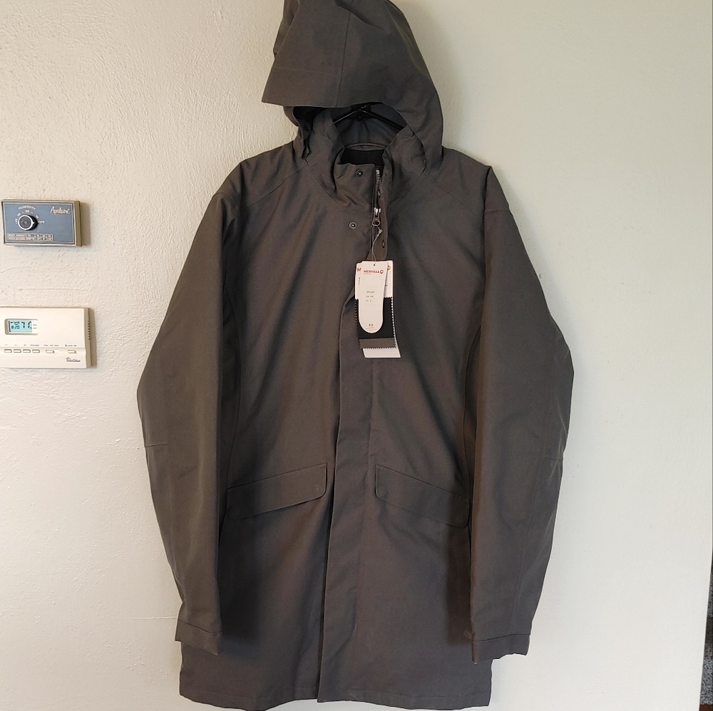 NWT New Merrell Hooded Winter Jacket Trench Coat Opti-shell Men's Large Gray